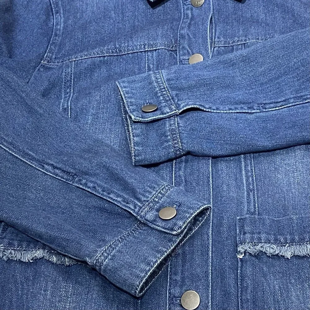 J Jill Denim Jean Jacket Women’s Small Petite Blue Frayed Details Boho Retro - Picture 5 of 9